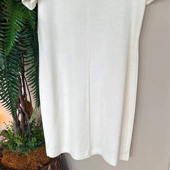 VINTAGE Maggy London Cream Wool Knit Short Sleeve Shift Dress Beaded Appliqué - Picture 9 of 15